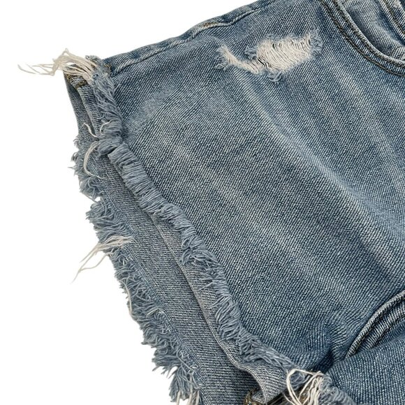PACSUN Women's Mom Shorts Raw Hem Distressed 100% Cotton Denim Shorts Size 25 - Picture 5 of 13